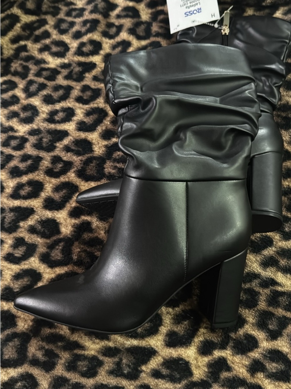 Marc Fisher Black Slouchy Pointed Toe Block Heel Boots